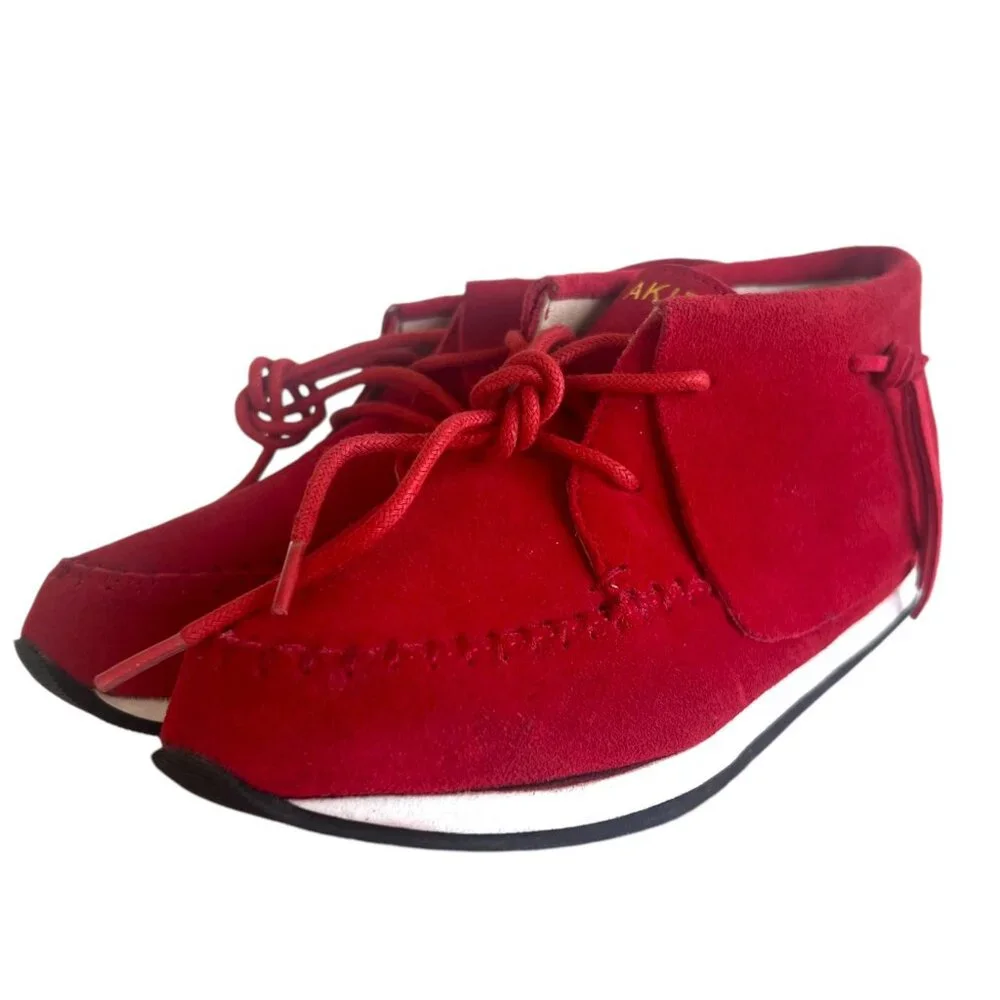 AKID Stone Red Nubuck Leather Moccasin Booties Ankle Boots Fringe A Kid Sz 1 1Y